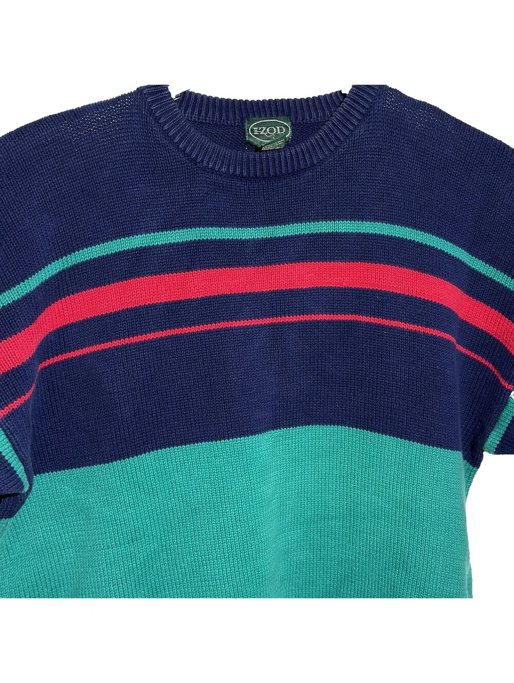 Vintage IZOD Striped Crewneck Sweater Men’s XL Green Blue Red Knit Pullover